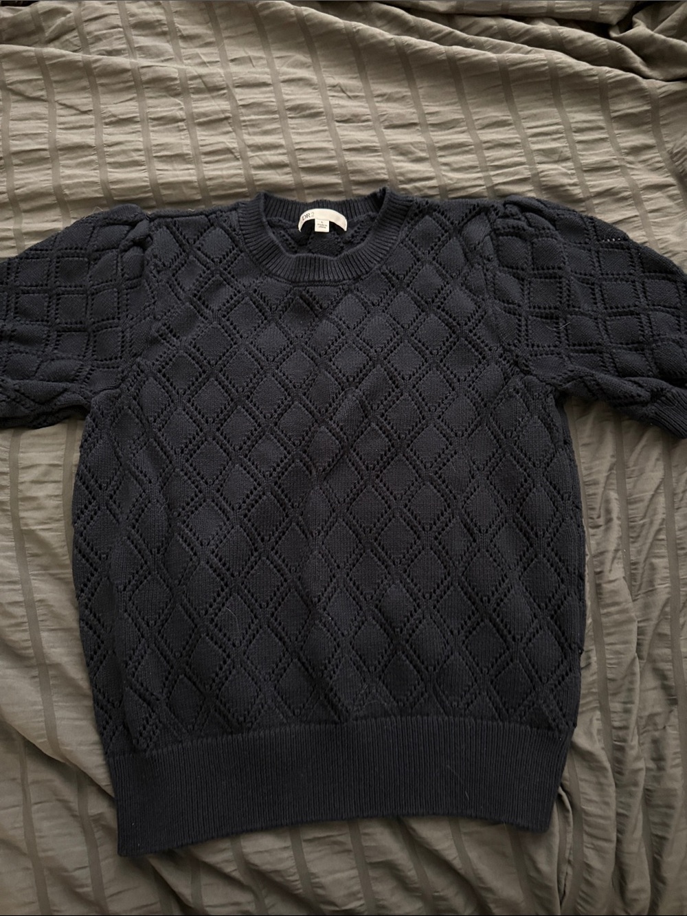 DR2 Navy Diamond-Pattern short sleeve Crewneck Sweater